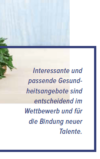 Ein Ausschnitt aus einem Dokument mit deutschem Text zu Stellenangeboten und Talentwettbewerb, mit einem Hauch von Grün einer Pflanze in der Ecke vor einem verschwommenen blauen Hintergrund.
