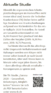 Bei dem Bild handelt es sich offenbar um einen Screenshot eines deutschsprachigen Artikels oder einer deutschsprachigen Webseite, in der Humanressourcen- und Personalmanagementstatistiken im Zusammenhang mit Beschäftigung, Krankenversicherung und möglicherweise anderen Themen wie Alters- und Geschlechtsdemografie behandelt werden