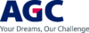 Das Bild zeigt das Logo von AGC, das von dem Slogan „Ihre Träume, unsere Herausforderung“ begleitet wird. Das Logo besteht aus einer stilisierten Darstellung der Buchstaben „AGC“, wobei der Buchstabe „G“ rot hervorgehoben ist und die anderen Buchstaben blau, was die Identität der Marke unterstreicht.