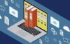 Digitale Archivierung und Datenorganisation: Ein Laptop verwandelt sich in einen virtuellen Aktenschrank und symbolisiert innovative Dokumentenmanagement- und Speicherlösungen in der Cloud.