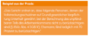 Ein Textauszug in deutscher Sprache auf orangefarbenem Hintergrund mit der Überschrift „Beispiel aus der Praxis“. Der Text bezieht sich auf gesetzliche Vorgaben (G §850c Abs. 4 SGB IV) zur Freistellung bestimmter Einkommensanteile für den Ehegatten und teilweise für ein Kind.