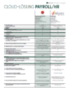 Vergleichstabelle für Cloud-Lösungen für Gehaltsabrechnung/Personalwesen mit dem Titel „Cloud-Lösung Payroll/HR“. Zeigt zwei Anbieter, „sdworx“ und „Brenner Informatik GmbH“, mit vertikal aufgelisteten Kategorien wie Datensicherheit, Kosten und Kundensupport.