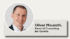 Porträt einer lächelnden Person mit kurzen dunklen Haaren, die ein weißes Hemd und einen dunklen Blazer trägt. Dazu ein Textfeld: „Oliver Maurath, Head of Consulting bei Centric.“ Bekannt für seine Expertise in SAP SuccessFactors.