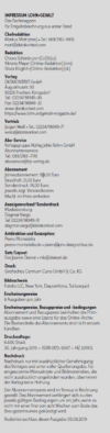 Ein deutschsprachiges Zeitschriften-Impressum mit Kontaktdaten der Redaktion, Abo-Informationen und rechtlichen Hinweisen. Dazu gehören Namen, Adressen, E-Mail-Kontakte und Impressumsdetails.
