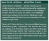 Eine grün-weiße Infografik wirbt in deutscher Sprache für die Zertifizierung „Best Place to Learn“ für Ausbildungsbetriebe. Sie beschreibt den Evaluierungsprozess, der Faktoren wie Abbruchquoten, Zertifikate und Organisation berücksichtigt. Enthält einen Website-Link.