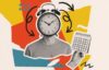 Mann mit Uhr als Gesicht symbolisiert Zeitwirtschaft