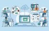 Kollegen arbeiten virtuell zusammen, digitale Personalakte im Zentrum